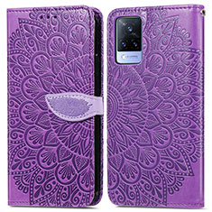 Leather Case Stands Fashionable Pattern Flip Cover Holder S04D for Vivo V21s 5G Purple