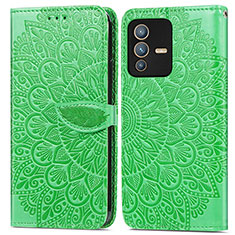 Leather Case Stands Fashionable Pattern Flip Cover Holder S04D for Vivo V23 5G Green