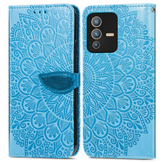 Leather Case Stands Fashionable Pattern Flip Cover Holder S04D for Vivo V23 Pro 5G Blue