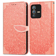 Leather Case Stands Fashionable Pattern Flip Cover Holder S04D for Vivo V23 Pro 5G Orange