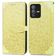 Leather Case Stands Fashionable Pattern Flip Cover Holder S04D for Vivo V23 Pro 5G Yellow