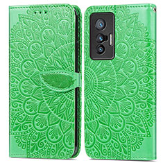 Leather Case Stands Fashionable Pattern Flip Cover Holder S04D for Vivo X70t Green