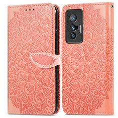 Leather Case Stands Fashionable Pattern Flip Cover Holder S04D for Vivo X70t Orange