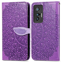 Leather Case Stands Fashionable Pattern Flip Cover Holder S04D for Vivo X70t Purple