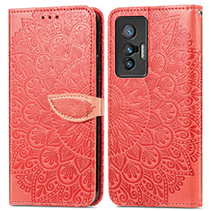 Leather Case Stands Fashionable Pattern Flip Cover Holder S04D for Vivo X70t Red