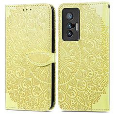 Leather Case Stands Fashionable Pattern Flip Cover Holder S04D for Vivo X70t Yellow