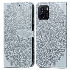 Leather Case Stands Fashionable Pattern Flip Cover Holder S04D for Vivo Y10 Gray