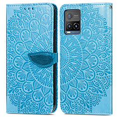 Leather Case Stands Fashionable Pattern Flip Cover Holder S04D for Vivo Y21 Blue