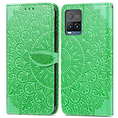 Leather Case Stands Fashionable Pattern Flip Cover Holder S04D for Vivo Y21 Green