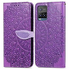 Leather Case Stands Fashionable Pattern Flip Cover Holder S04D for Vivo Y21 Purple