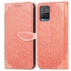 Leather Case Stands Fashionable Pattern Flip Cover Holder S04D for Vivo Y21a Orange