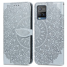 Leather Case Stands Fashionable Pattern Flip Cover Holder S04D for Vivo Y21e Gray