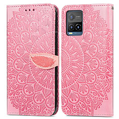 Leather Case Stands Fashionable Pattern Flip Cover Holder S04D for Vivo Y21G Rose Gold