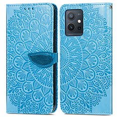 Leather Case Stands Fashionable Pattern Flip Cover Holder S04D for Vivo Y30 5G Blue