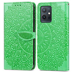 Leather Case Stands Fashionable Pattern Flip Cover Holder S04D for Vivo Y30 5G Green