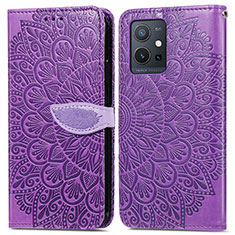 Leather Case Stands Fashionable Pattern Flip Cover Holder S04D for Vivo Y30 5G Purple