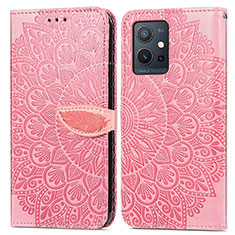 Leather Case Stands Fashionable Pattern Flip Cover Holder S04D for Vivo Y30 5G Rose Gold