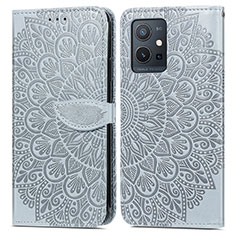 Leather Case Stands Fashionable Pattern Flip Cover Holder S04D for Vivo Y33e 5G Gray