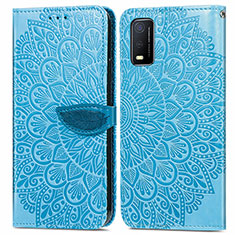 Leather Case Stands Fashionable Pattern Flip Cover Holder S04D for Vivo Y3s (2021) Blue