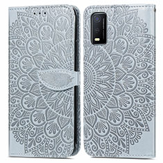 Leather Case Stands Fashionable Pattern Flip Cover Holder S04D for Vivo Y3s (2021) Gray