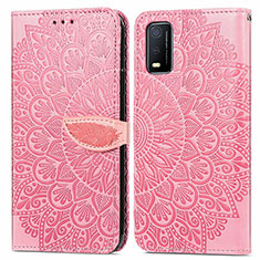 Leather Case Stands Fashionable Pattern Flip Cover Holder S04D for Vivo Y3s (2021) Rose Gold