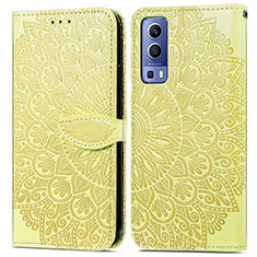 Leather Case Stands Fashionable Pattern Flip Cover Holder S04D for Vivo Y52 5G Yellow