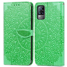 Leather Case Stands Fashionable Pattern Flip Cover Holder S04D for Vivo Y73 (2021) Green