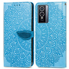 Leather Case Stands Fashionable Pattern Flip Cover Holder S04D for Vivo Y76 5G Blue