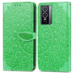 Leather Case Stands Fashionable Pattern Flip Cover Holder S04D for Vivo Y76 5G Green