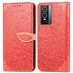 Leather Case Stands Fashionable Pattern Flip Cover Holder S04D for Vivo Y76 5G Red