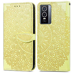 Leather Case Stands Fashionable Pattern Flip Cover Holder S04D for Vivo Y76 5G Yellow