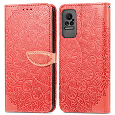 Leather Case Stands Fashionable Pattern Flip Cover Holder S04D for Xiaomi Civi 1S 5G Red