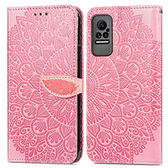 Leather Case Stands Fashionable Pattern Flip Cover Holder S04D for Xiaomi Civi 5G Rose Gold