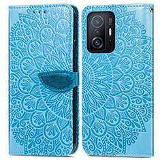 Leather Case Stands Fashionable Pattern Flip Cover Holder S04D for Xiaomi Mi 11T Pro 5G Blue