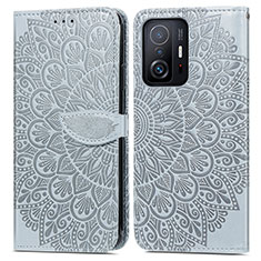 Leather Case Stands Fashionable Pattern Flip Cover Holder S04D for Xiaomi Mi 11T Pro 5G Gray