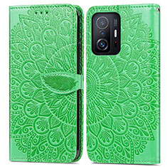 Leather Case Stands Fashionable Pattern Flip Cover Holder S04D for Xiaomi Mi 11T Pro 5G Green