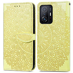 Leather Case Stands Fashionable Pattern Flip Cover Holder S04D for Xiaomi Mi 11T Pro 5G Yellow