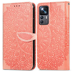 Leather Case Stands Fashionable Pattern Flip Cover Holder S04D for Xiaomi Mi 12T 5G Orange