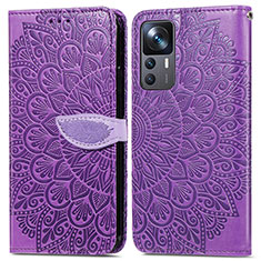 Leather Case Stands Fashionable Pattern Flip Cover Holder S04D for Xiaomi Mi 12T 5G Purple