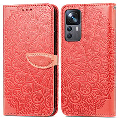 Leather Case Stands Fashionable Pattern Flip Cover Holder S04D for Xiaomi Mi 12T 5G Red