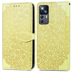 Leather Case Stands Fashionable Pattern Flip Cover Holder S04D for Xiaomi Mi 12T 5G Yellow