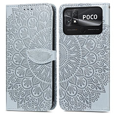 Leather Case Stands Fashionable Pattern Flip Cover Holder S04D for Xiaomi Poco C40 Gray