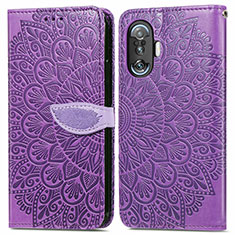 Leather Case Stands Fashionable Pattern Flip Cover Holder S04D for Xiaomi Poco F3 GT 5G Purple