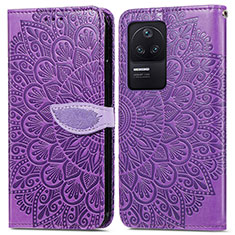 Leather Case Stands Fashionable Pattern Flip Cover Holder S04D for Xiaomi Poco F4 5G Purple