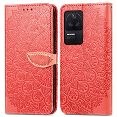 Leather Case Stands Fashionable Pattern Flip Cover Holder S04D for Xiaomi Poco F4 5G Red