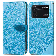 Leather Case Stands Fashionable Pattern Flip Cover Holder S04D for Xiaomi Poco M4 Pro 4G Blue