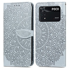 Leather Case Stands Fashionable Pattern Flip Cover Holder S04D for Xiaomi Poco M4 Pro 4G Gray