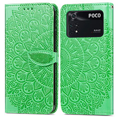 Leather Case Stands Fashionable Pattern Flip Cover Holder S04D for Xiaomi Poco M4 Pro 4G Green