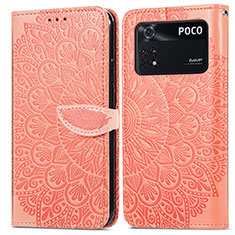 Leather Case Stands Fashionable Pattern Flip Cover Holder S04D for Xiaomi Poco M4 Pro 4G Orange