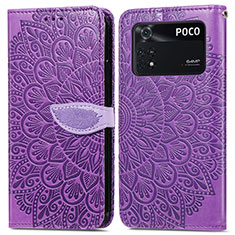 Leather Case Stands Fashionable Pattern Flip Cover Holder S04D for Xiaomi Poco M4 Pro 4G Purple